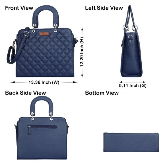 Vegan Leather Blue Colour Handbag for Women – Top-Handle Tote Bag, Satchel Purse - Picture 3 of 10